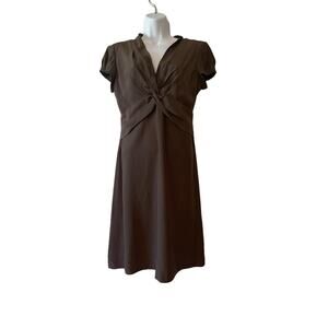 Banana Republic 100% Silk Vintage Brown Knot Front Dress Womens Size 8